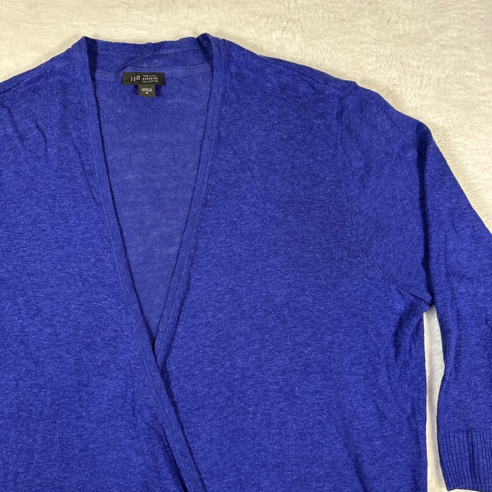 J Jill Wearever Medium Royal Blue Wrap Cardigan Linen Viscose Half Sleeve